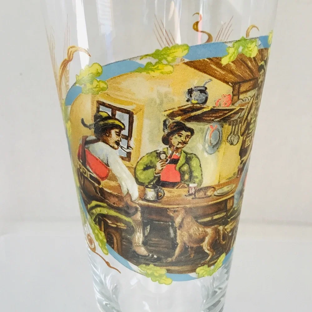 German Pilsner Beer Glass 24oz. MCM Festive Old World Pub Scene Made in Germany